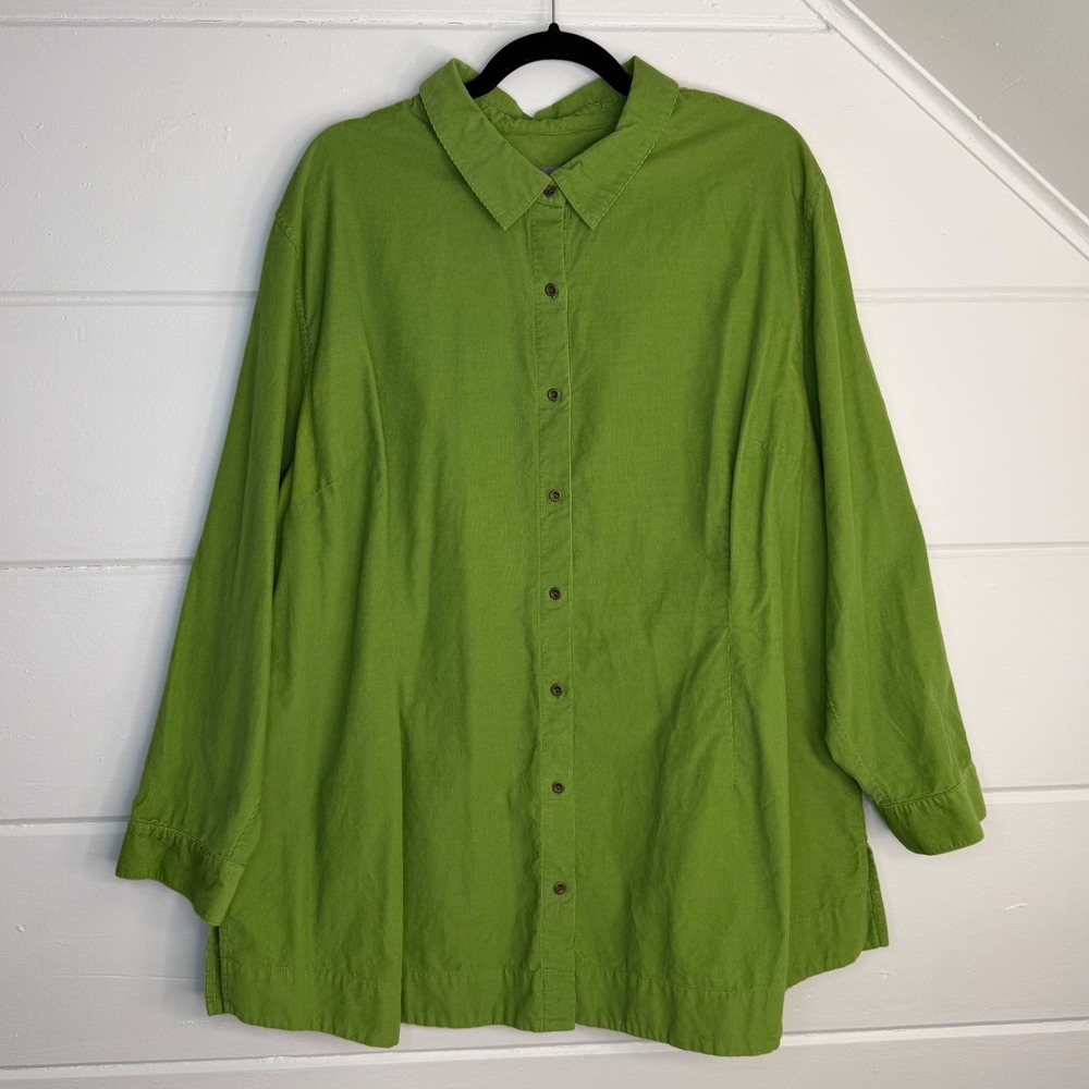 J Jill 3X Green Long Sleeve Button Down Shirt Plus Size Eclectic Colorful